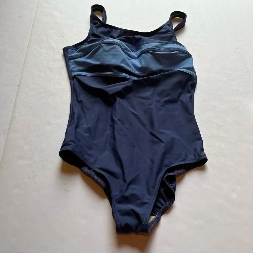 Lands' End Women's One Piece Tank Swim Suit Blue/Light Blue Size 10
